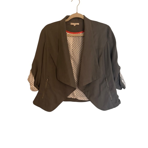 Hawthorn Women's Gray Draped Front Blazer Jacket 3/4 Sleeve Polka Dot Lining M - Picture 3 of 6